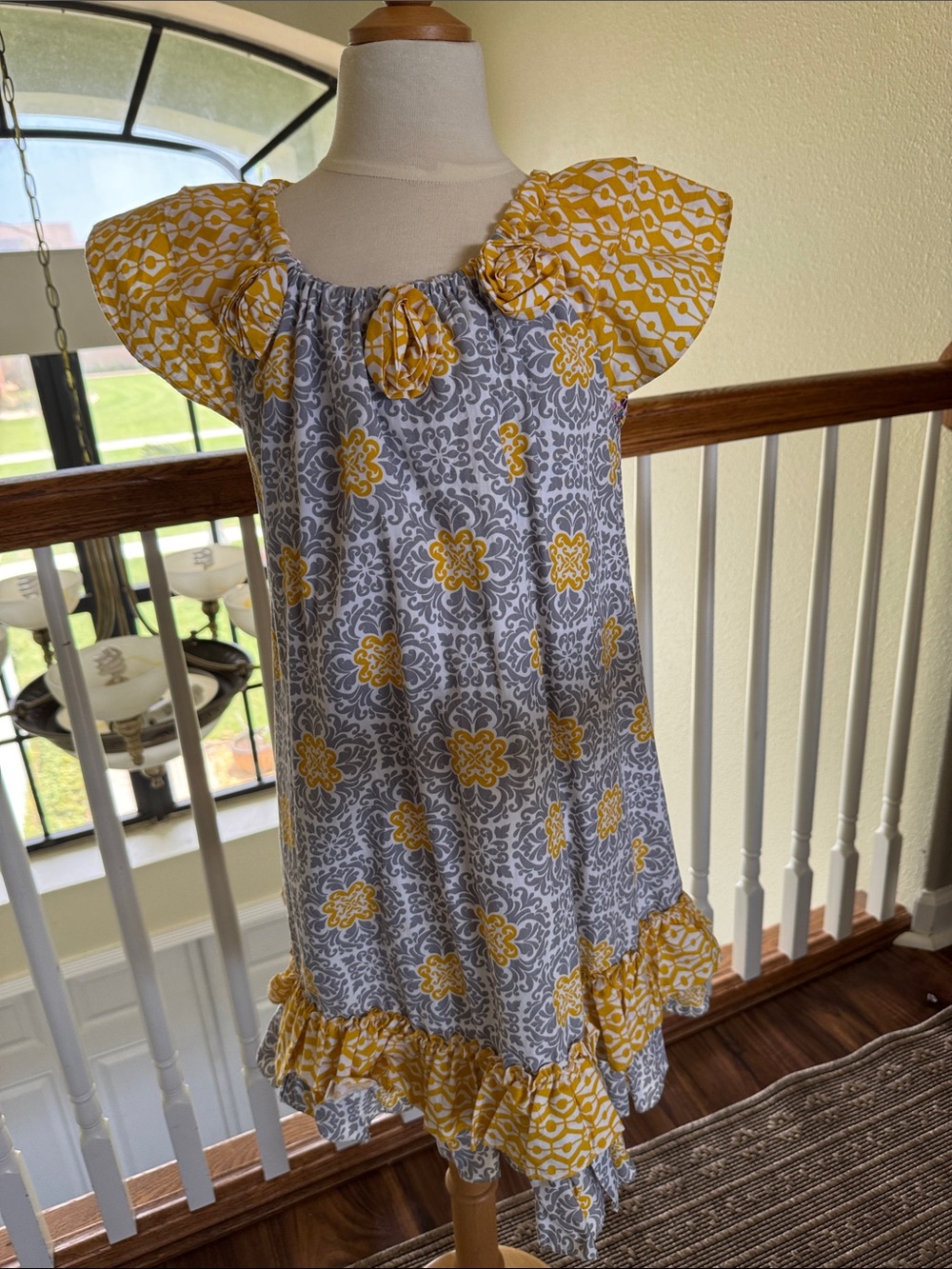 Jelly the pug Girls Yellow and Gray Floral Ruffle Summer Dress - Casual Pull-On